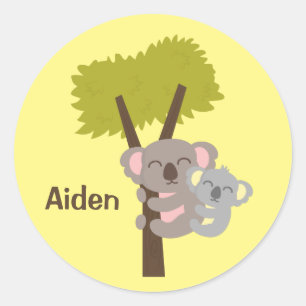 Sticker Rond Bébé Koala Mignon et Maman Pour Enfants
