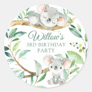 Sticker Rond Bébé Koala Ours personnalisé fête d'anniversaire