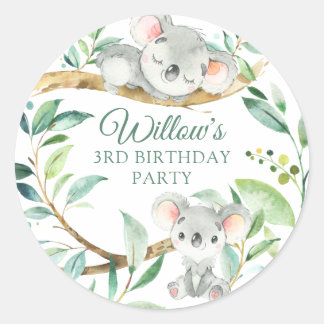 Sticker Rond Bébé Koala Ours personnalisé fête d'anniversaire