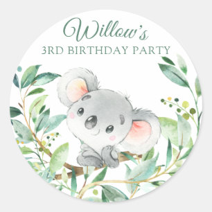 Sticker Rond Bébé Koala Ours personnalisé fête d'anniversaire