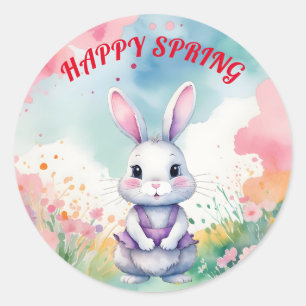 Sticker Rond Bébé lapin au printemps