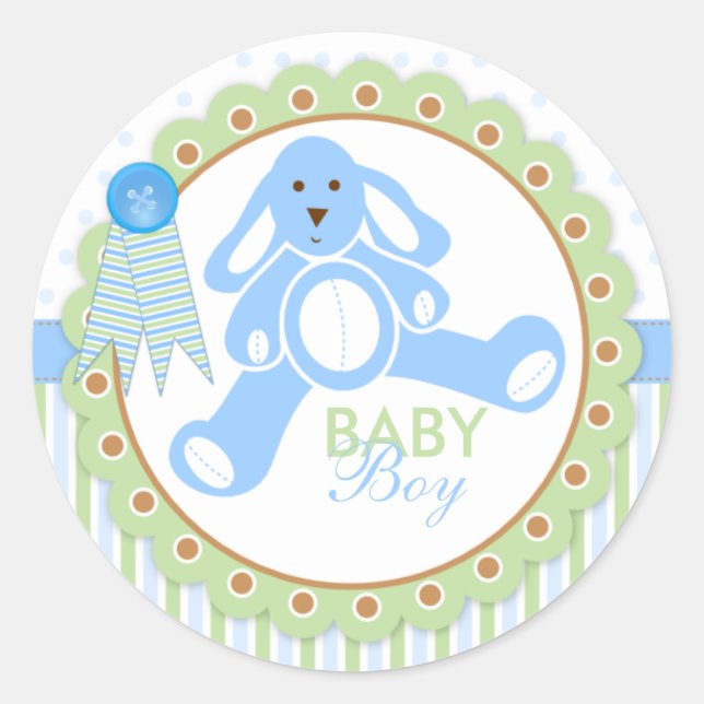 Sticker Rond Bébé lapin bleu garçon (Devant)