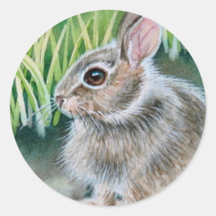 Sticker Rond Bébé lapin de coton d'aquarelle lapin