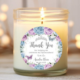 Sticker Rond Bébé Lilac bleu Rose papillon Quinceañera