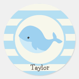 Sticker Rond Bébé mignon Baleine Bleue; Bandes