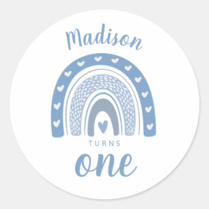 Sticker Rond Bébé mignon bleu arc-en-ciel Boho premier annivers