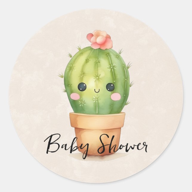 Sticker Rond Bébé mignon Cactus Baby shower Succulent (Devant)