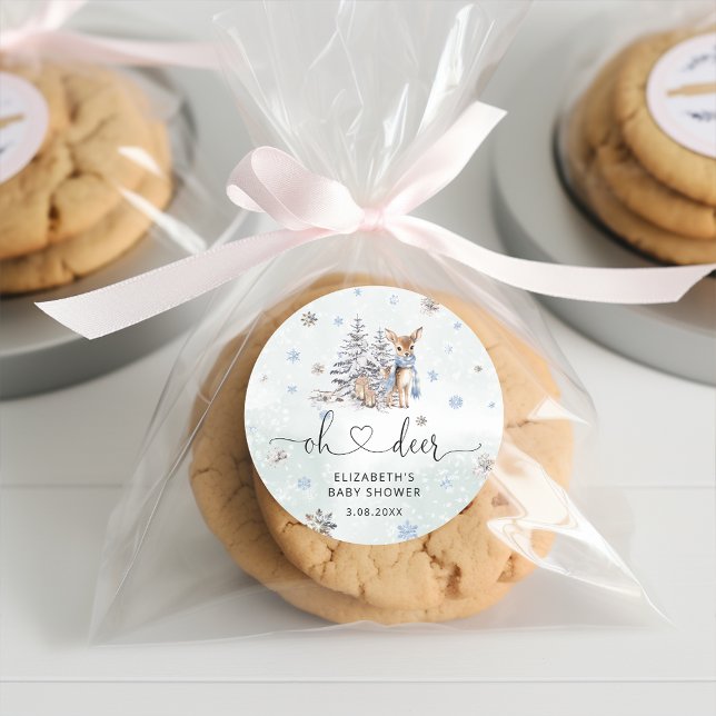 Sticker Rond Bébé mignon Cerf d'hiver bleu (Créateur téléchargé)