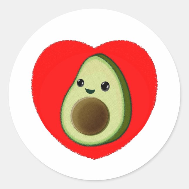 Sticker Rond Bébé mignon Dessin Avocado Dans Le Coeur Rouge (Devant)