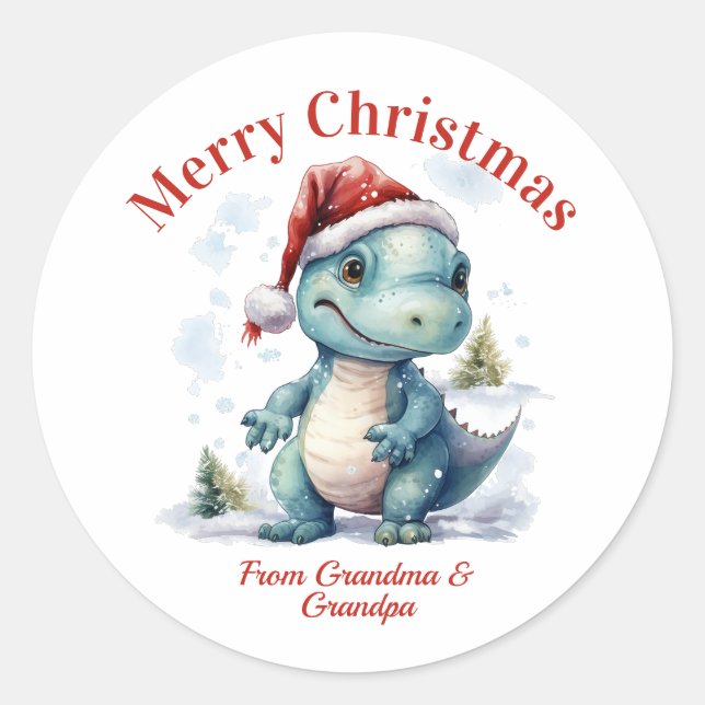 Sticker Rond Bébé mignon Dinosaur Joyeux Noël (Devant)