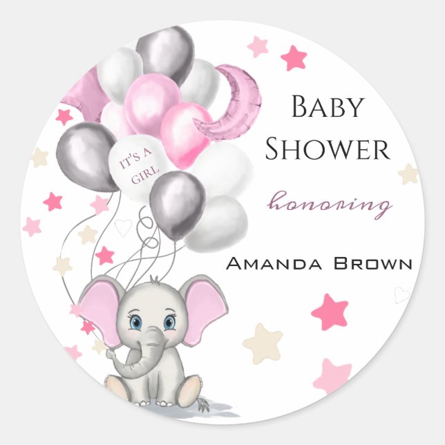 Sticker Rond Bébé mignon éléphant avec ballons Baby shower fill (Devant)