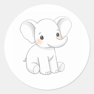 Sticker Rond Bébé mignon Eléphant Calf Aquarelle Imprimer Stick