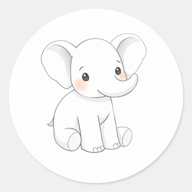 Sticker Rond Bébé mignon Eléphant Calf Aquarelle Imprimer Stick (Devant)