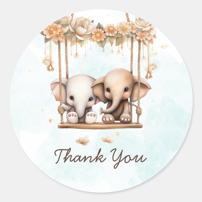 Sticker Rond Bébé mignon éléphant Genre Neutre Baby shower jume (Devant)