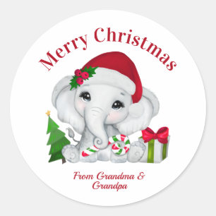 Sticker Rond Bébé mignon éléphant Joyeux Noël