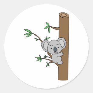 Sticker Rond Bébé mignon Escalade Koala Un Eucalyptus Arbre