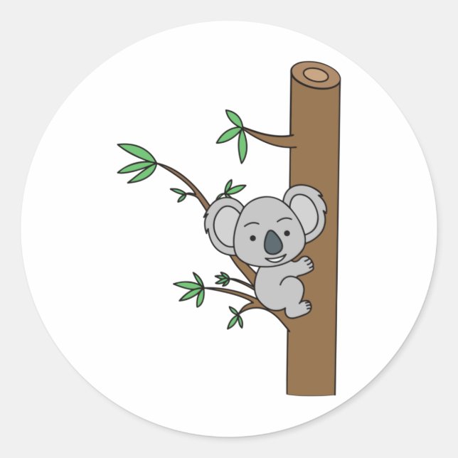 Sticker Rond Bébé mignon Escalade Koala Un Eucalyptus Arbre (Devant)