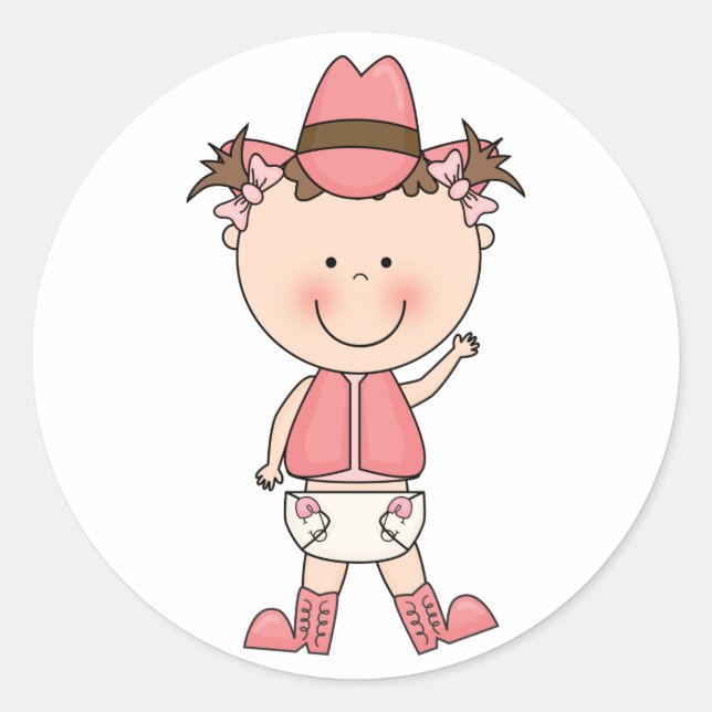 Sticker Rond Bébé mignon fille et cheval poney sur mesure Occid (Devant)
