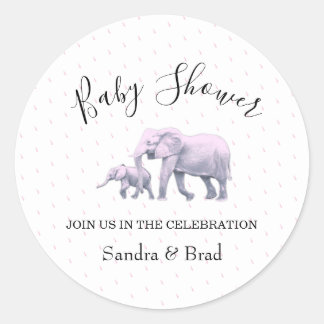 Sticker Rond Bébé mignon fille rose Eléphants Baby shower moder