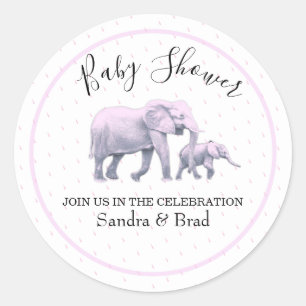Sticker Rond Bébé mignon fille rose Eléphants Baby shower moder