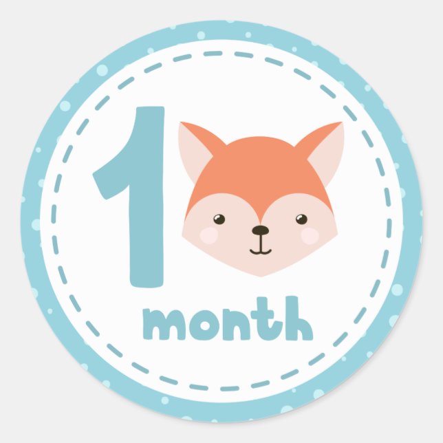 Sticker Rond *~* Bébé mignon Fox Poudre Blue Milestone (Devant)