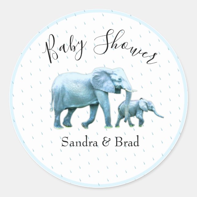 Sticker Rond Bébé mignon garçon bleu Eléphants Baby shower (Devant)
