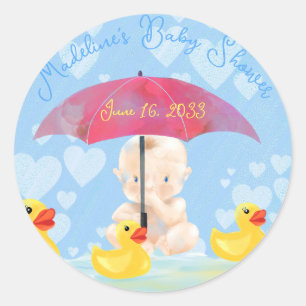 Sticker Rond Bébé mignon Garçon Ducky et Baby shower rond parap