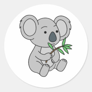 Sticker Rond Bébé mignon Koala avec Eucalyptus Feuilles