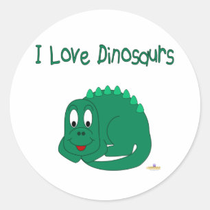 Sticker Rond Bébé mignon Lt Dinosaure Vert J'Aime Dinosaures