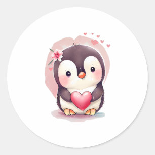 Sticker Rond Bébé mignon Penguin Valentines Amoureux des animau