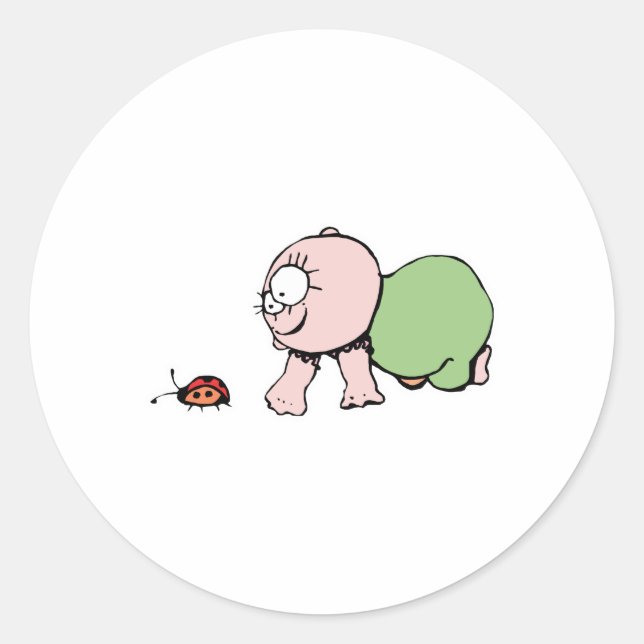 Sticker Rond Bébé Mignon Pourchassant une coccinelle (Devant)