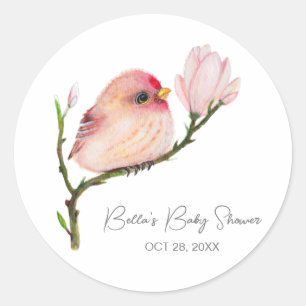 Sticker Rond Bébé mignon Redpoll Baby shower d'oiseaux