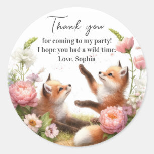 Sticker Rond Bébé mignon renards Baby shower Anniversaire
