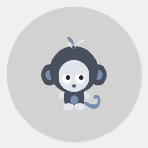 Sticker Rond Bébé mignon Singe bleu