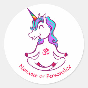 Sticker Rond Bébé mignon Unicorn Zen Yoga Méditation Namaste