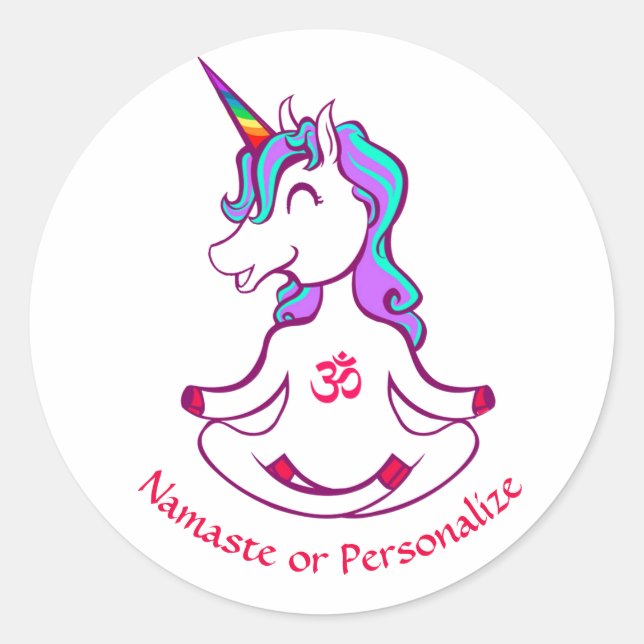 Sticker Rond Bébé mignon Unicorn Zen Yoga Méditation Namaste (Devant)