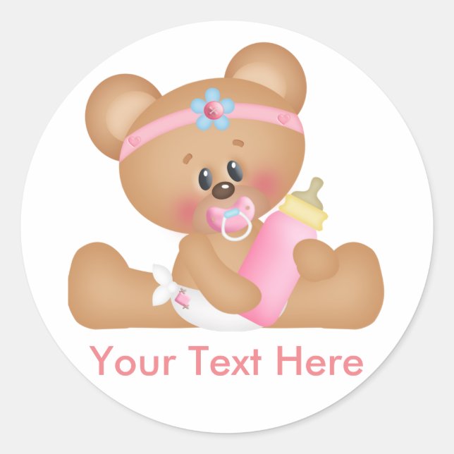 Sticker Rond Bébé mignonne fille ours avec texte personnalisé (Devant)