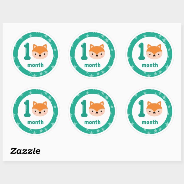 Sticker Rond Bébé mignonne Fox mensuel jalon mensuel (Feuille)
