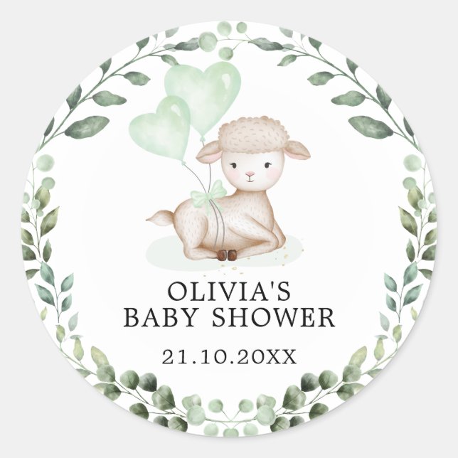 Sticker Rond Bébé Mouton Petit Agneau Vert Eucalyptus Douche (Devant)