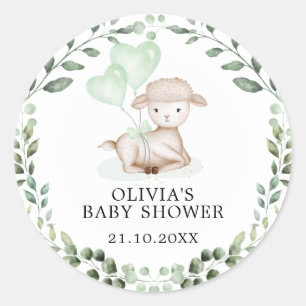 Sticker Rond Bébé Mouton Petit Agneau Vert Eucalyptus Douche