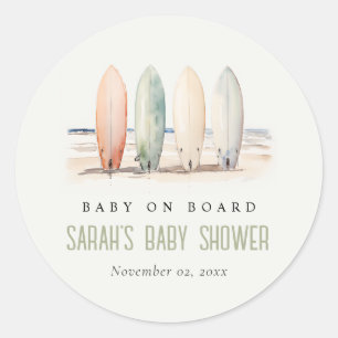 Sticker Rond Bébé neutre à bord Baby shower de surf