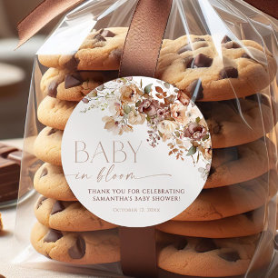 Sticker Rond Bébé neutre brun floral automne dans la douche fle