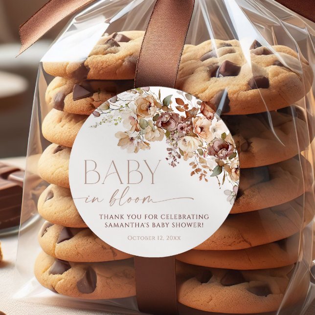 Sticker Rond Bébé neutre brun floral automne dans la douche fle (Créateur téléchargé)