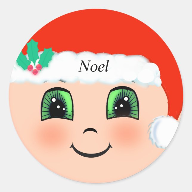 Sticker Rond Bébé Noël Mignon Visage Heureux (Devant)