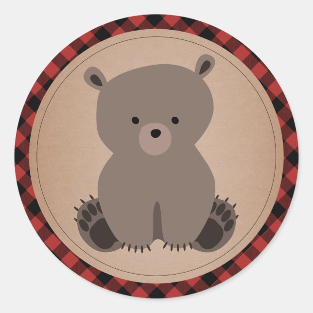 Sticker Rond Bébé Ours Cub Baby shower Plaid (Devant)