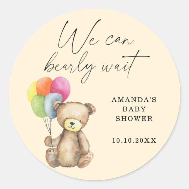 Sticker Rond Bébé ours en peluche Shower (Devant)