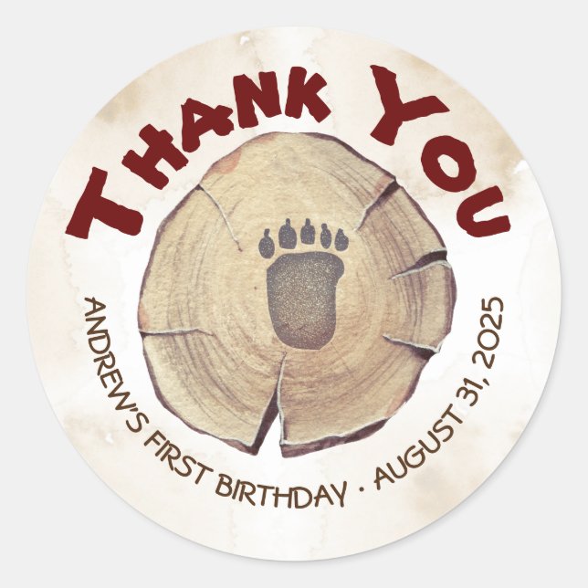 Sticker Rond Bébé Ours Pied Imprimer Merci de fête d'anniversai (Devant)