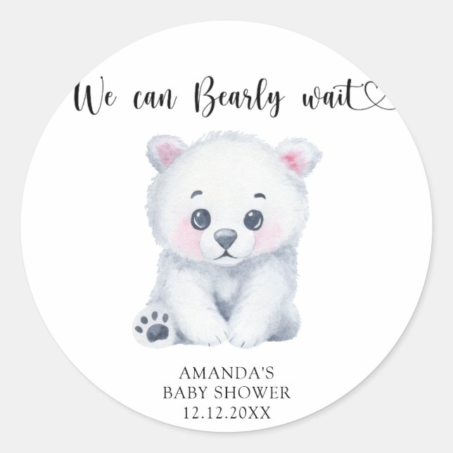 Sticker Rond Bébé ours polaire - nous pouvons à peine attendre (Devant)