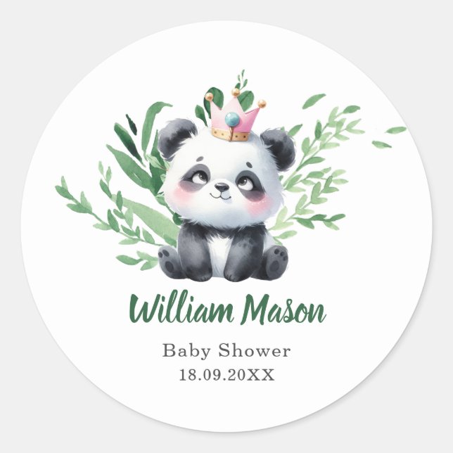 Sticker Rond Bébé panda mignon aquarelle verdure (Devant)