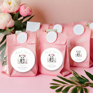 Sticker Rond Bébé Panda Peonies Jungle Baby shower Merci